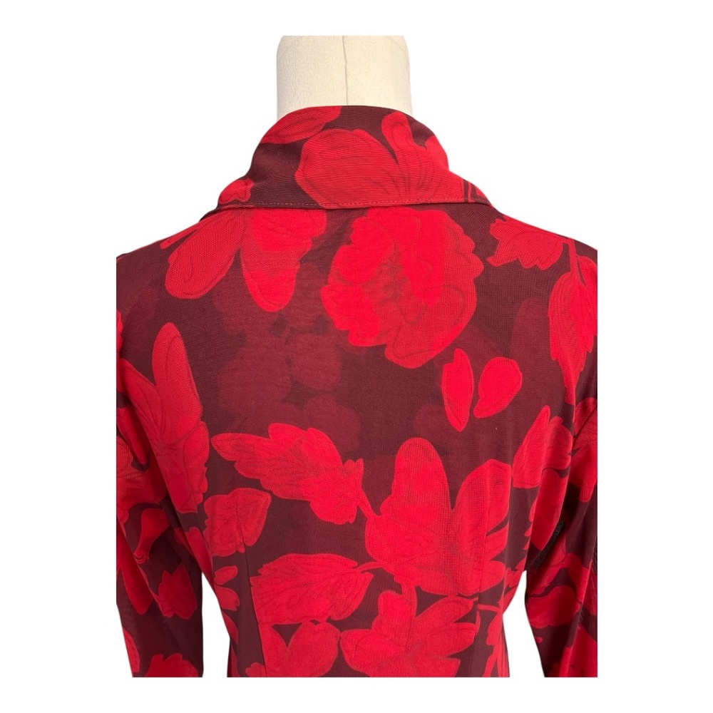 🩸🟣 EUC CABI Deep Red & Plum Floral Mesh Shirt Dress | Sz S - Picture 8 of 11